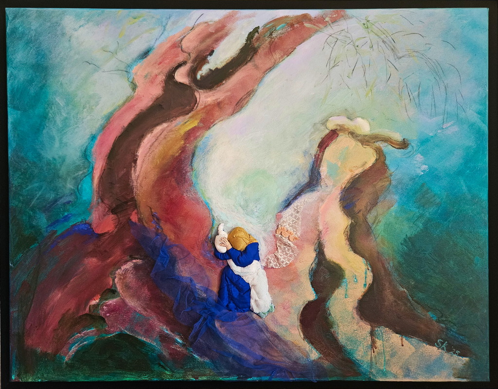 Liefde in Oorlogstijd (acryl en textiel)